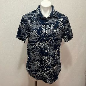 Rebel James & Charli Palm Tree Dog Button Down Cotton Hawaiian Shirt Sz L
